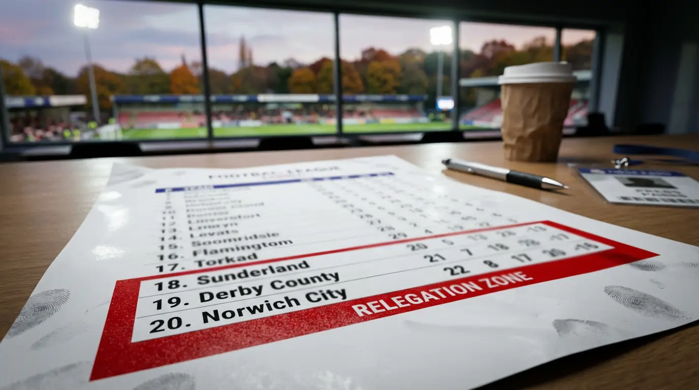 Tabla de clasificación de fútbol mostrando zona de descenso